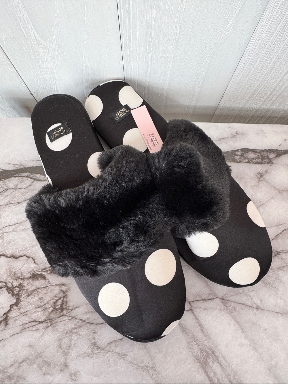 Victoria's Secret black and white polka dot slippers